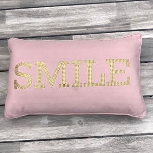 “Smile” Gold Rhinestone/Pink Decorative Pillow